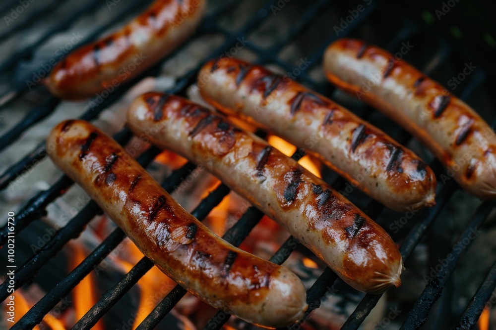 Flame-Grilled Juicy BBQ Sausages with Smoky Char Marks on Outdoor Grill
Flame-Grilled Juicy BBQ Sausages with Smoky Char Marks on Outdoor Grill