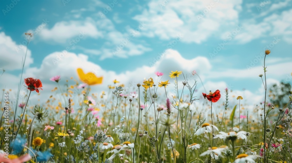 Colorful Wildflower Field Under a Bright Sky Colorful Wildflower Field Under a Bright Sky