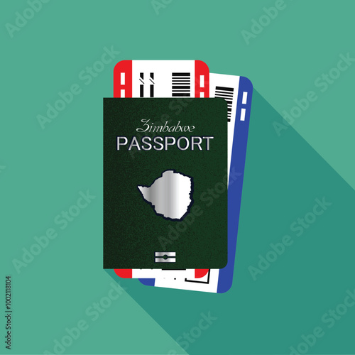 Vector passport with tickets. Air travel concept. Flat Design citizenship ID for traveler isolated. Blue international document - Zimbabwe.