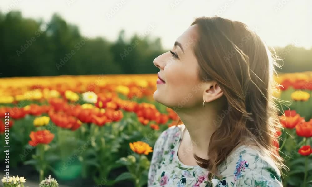 Close Up Woman Gardening Flower Field Close Up Woman Gardening Flower Field