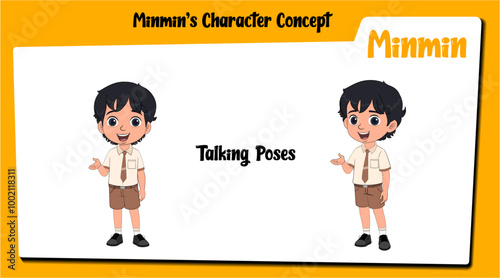Cartoon character boy talking illustration. Cartoon school boy talking vector.