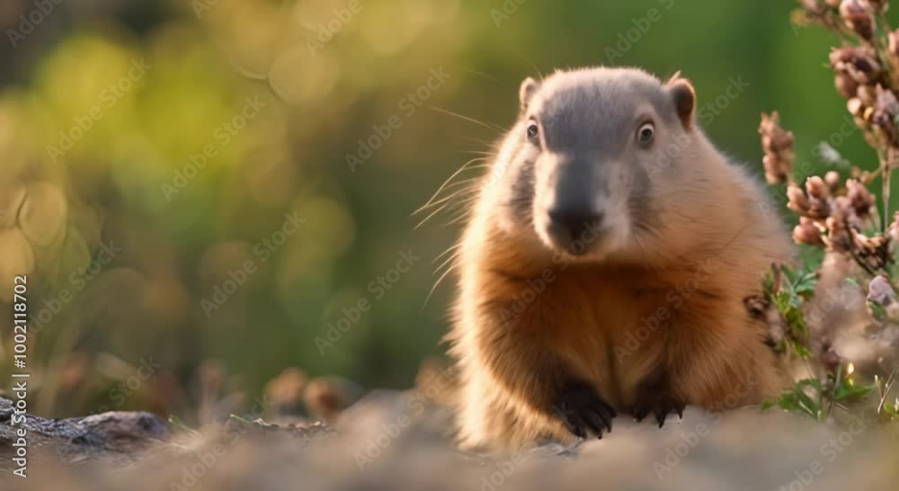 A groundhog peeking out from under a bush, its nose twitching as it sniffs the air. A groundhog peeking out from under a bush, its nose twitching as it sniffs the air.