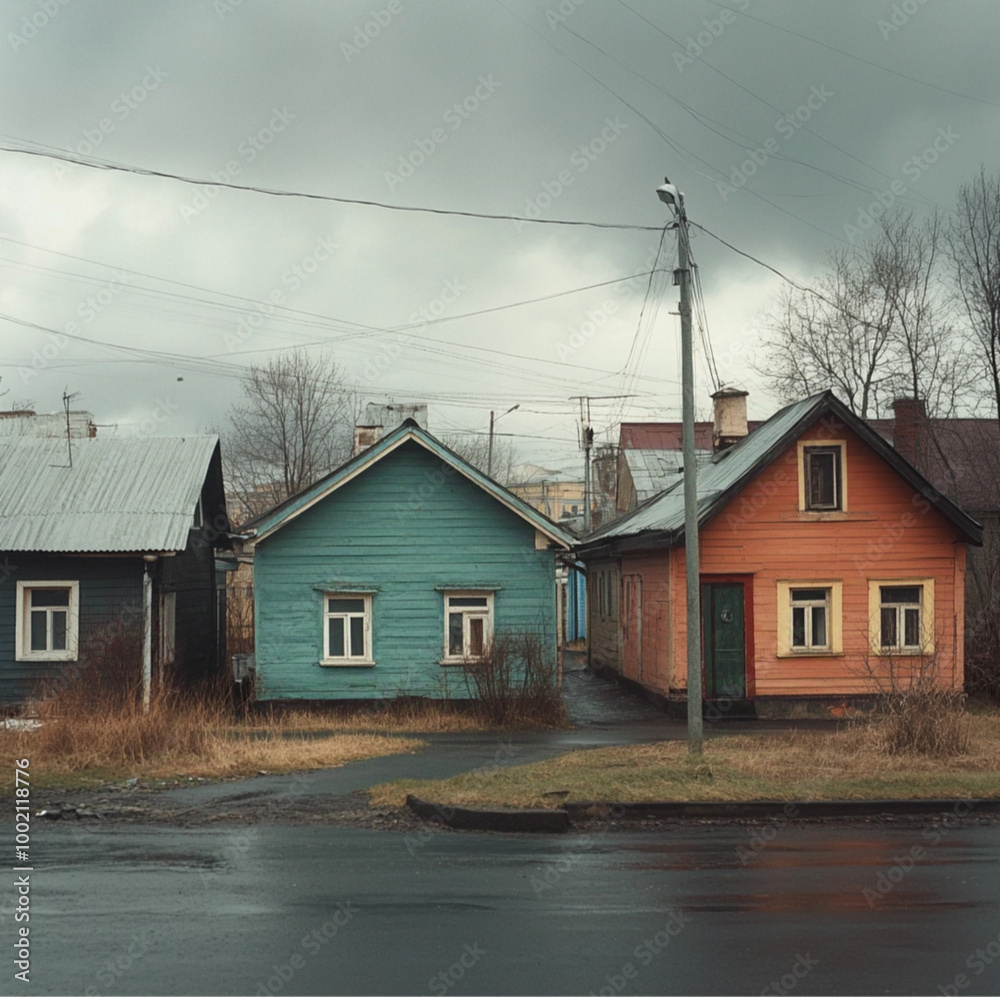 photo of Russian panel houses, gray sky photo of Russian panel houses, gray sky