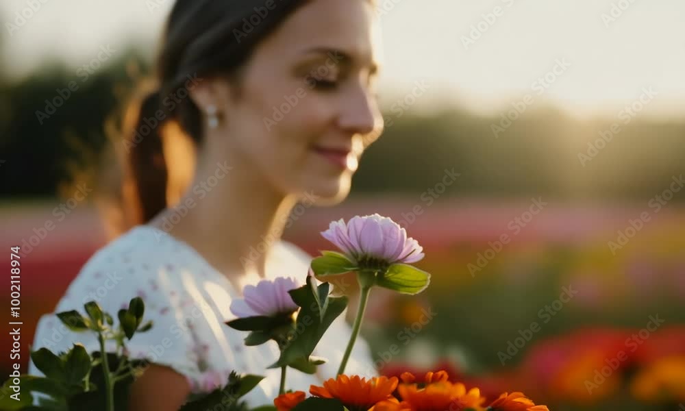 Close Up Woman Gardening Flowers Sunlight Close Up Woman Gardening Flowers Sunlight