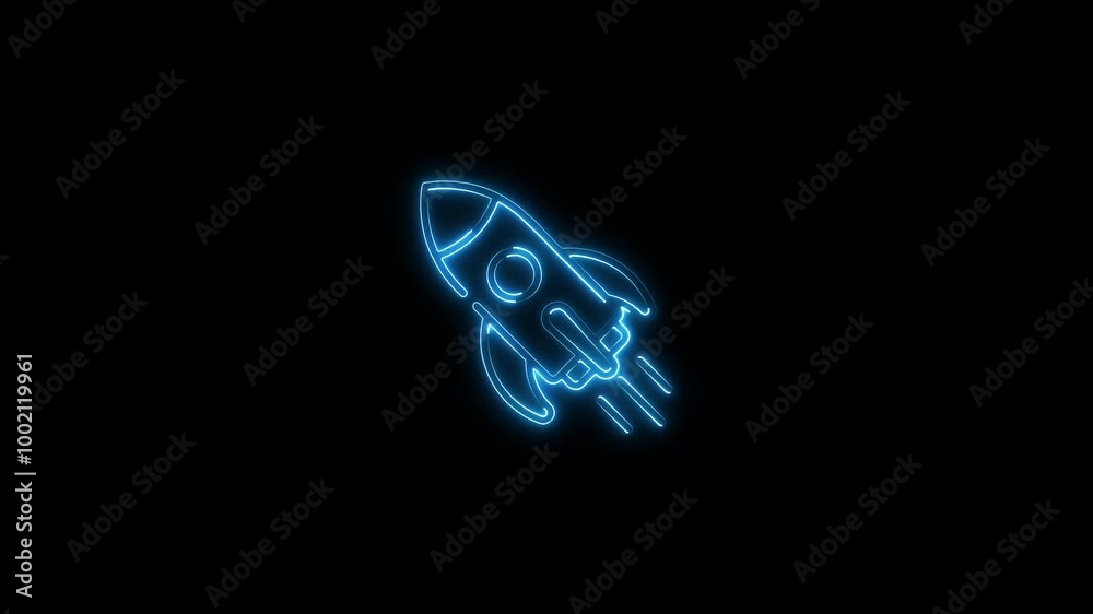 glowing neon line circle rocket icon animation. glowing neon line circle rocket icon animation.