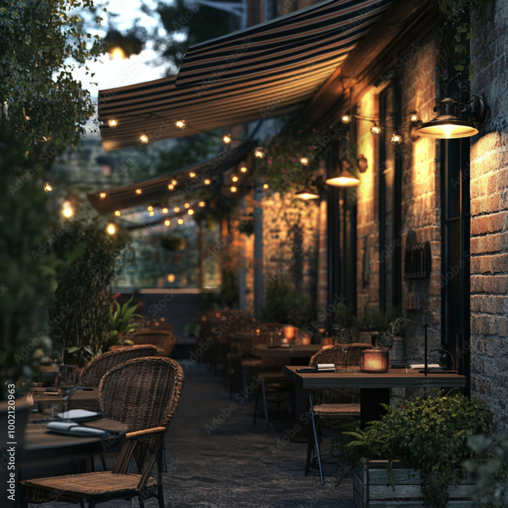 A restaurant patio dining, in an alley. It there feel nostalgic