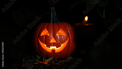 Lighted Jack-o'-Lantern in the Dark