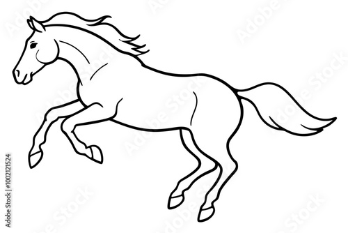  horse jump black white illustration