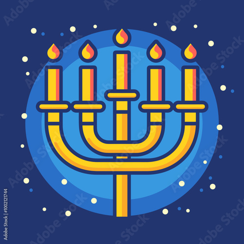 Hanukkah menorah flat color icon on blue background. Vector illustration.