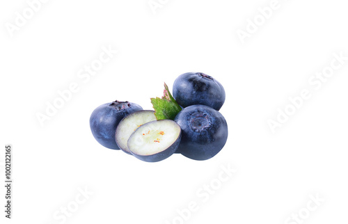 Group of fresh juisy blueberries isolated on transparent png