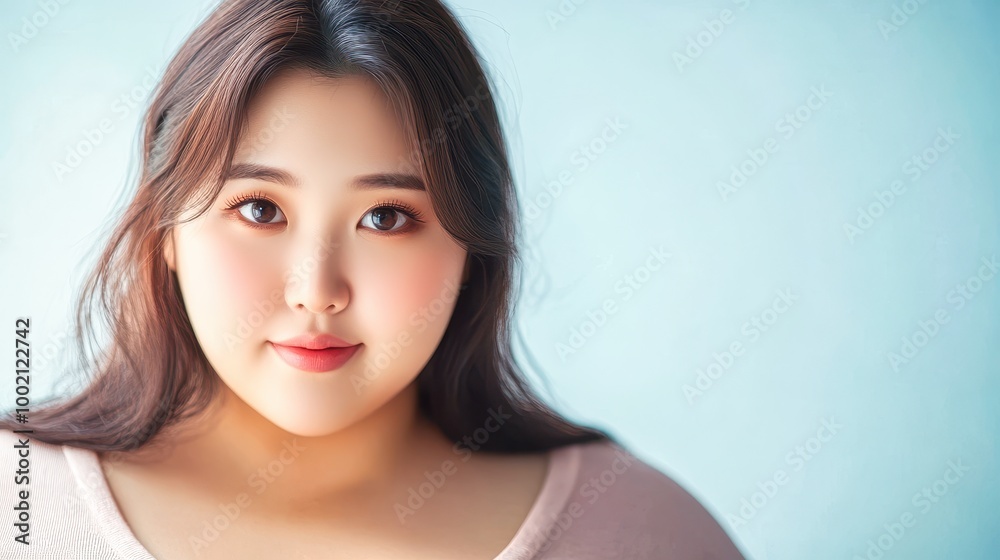 Young woman resting chin on hands is posing indoors Young woman resting chin on hands is posing indoors
