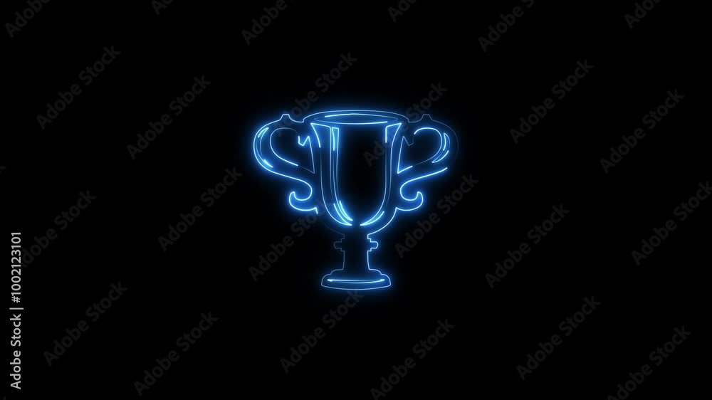 Neon line glowing trophy icon animation