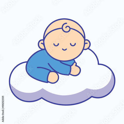 Cute Baby Sleeping on Cloud Vector Art.