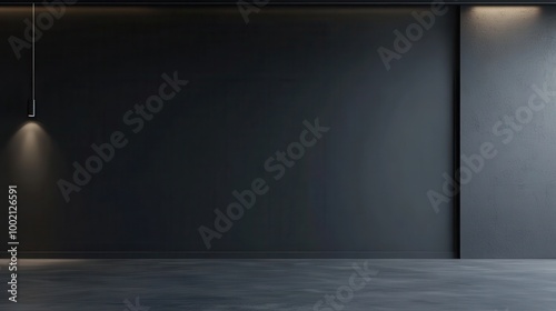 Mock up frame in a sleek, modern empty room with charcoal grey walls, no furniture or decor, 3D render 