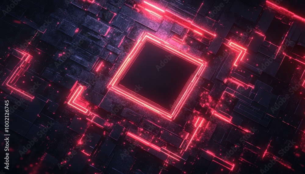 Abstract Digital Space with Red Neon Glowing Lines Abstract Digital Space with Red Neon Glowing Lines