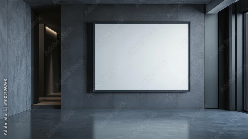 Mock up frame in a sleek, modern empty room with charcoal grey walls, no furniture or decor, 3D render Mock up frame in a sleek, modern empty room with charcoal grey walls, no furniture or decor, 3D render