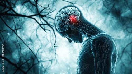 a stress-related scenario with an emphasis on the bodyâ€™s adrenal response, symbolizing the impact of stress on adrenal function