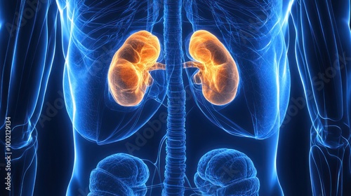 an anatomical illustration highlighting the adrenal glands, representing their role in the endocrine system