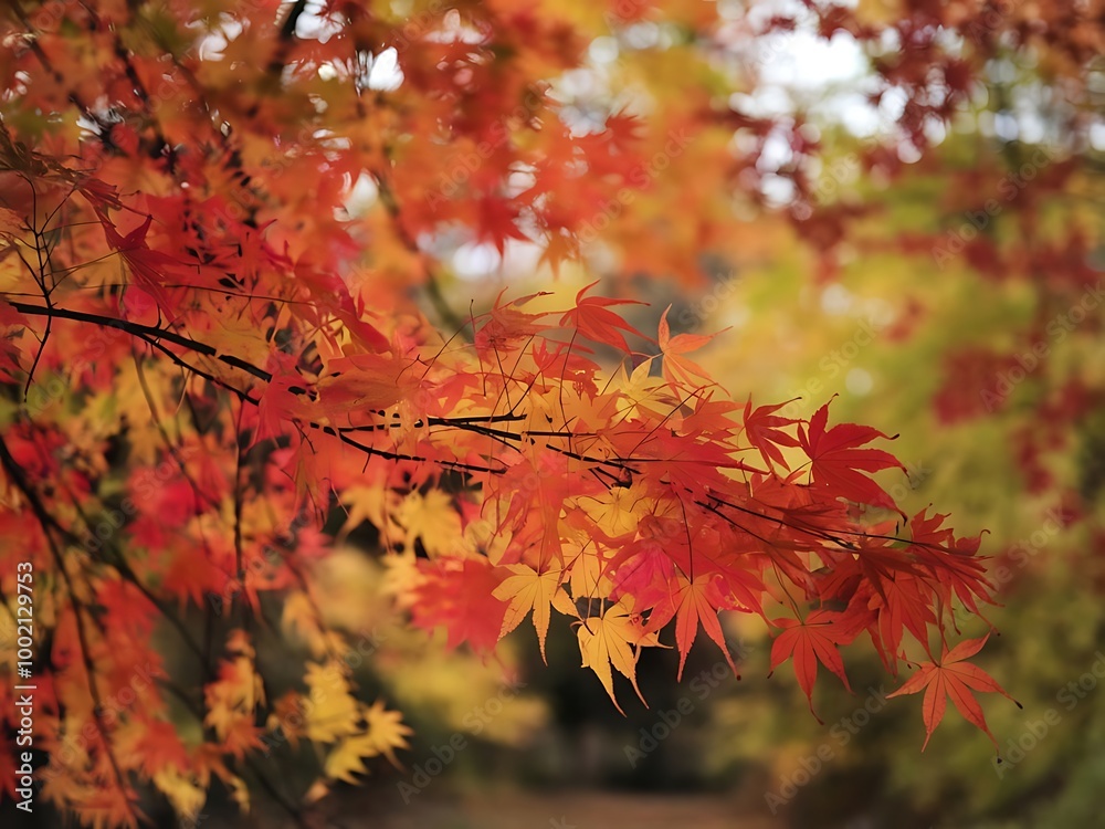 beauty of red and orange maple leaves in autumn. The leaves should be vividly colored, with shades of red, orange, and yellow, highlighting the transition of the season beauty of red and orange maple leaves in autumn. The leaves should be vividly colored, with shades of red, orange, and yellow, highlighting the transition of the season