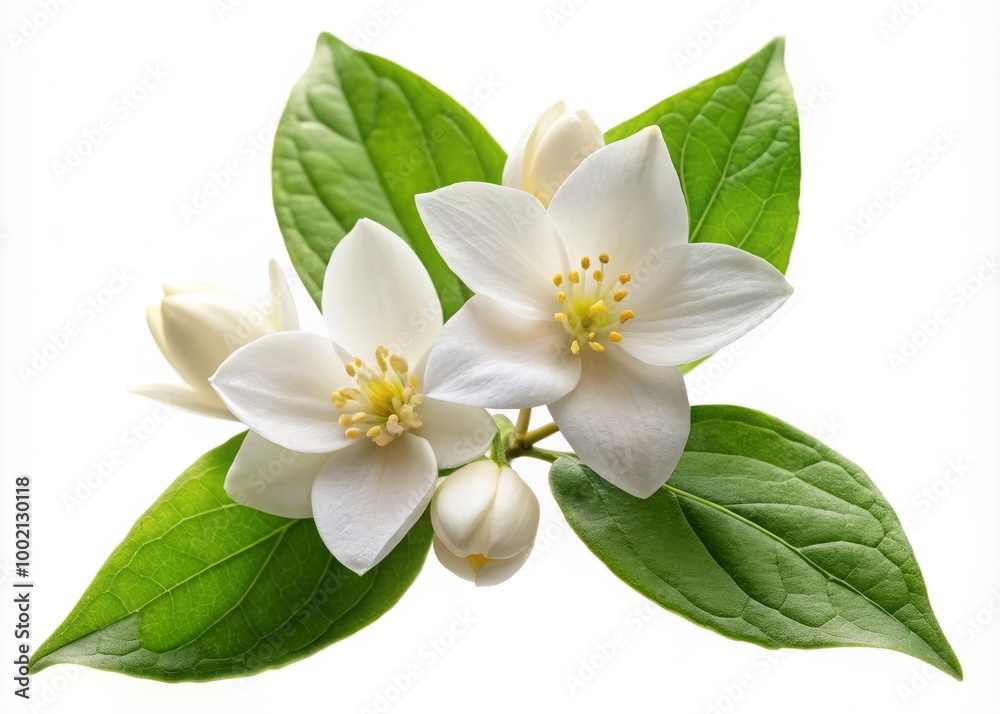 Naklejka premium Beautiful Jasmine White Flower Isolated on White Background for Nature and Floral Design Use