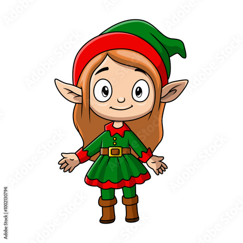 Cute christmas elf girl cartoon
