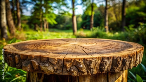 Beautiful Texture of Old Tree Stump Table Top with Natural Patterns and Rustic Aesthetic Appeal