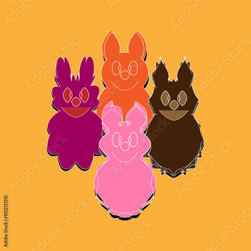 Multi-colored cartoon group illustration of people on orange background. Vector.