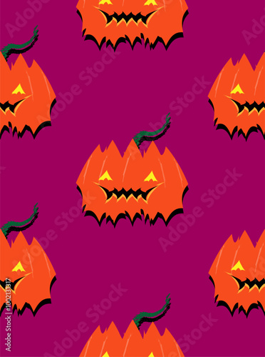Halloween Festival Pumpkin Seamless Pattern Red Background