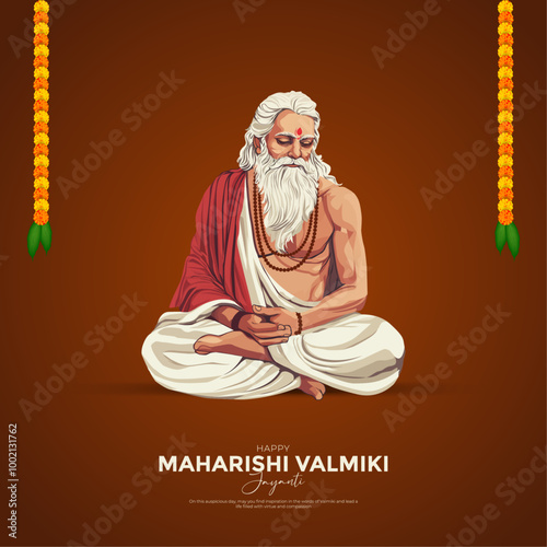 Vector illustration of Happy Valmiki Jayanti social media feed template. happy valmiki jayanti banner, poster