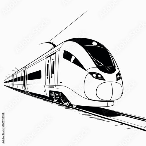 Minimalist Line Art of a High-Speed Train on Tracks