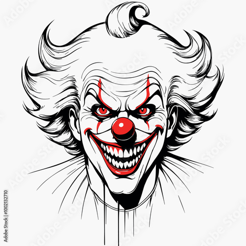 Creepy Evil Clown with Sinister Grin in Horror Art Style