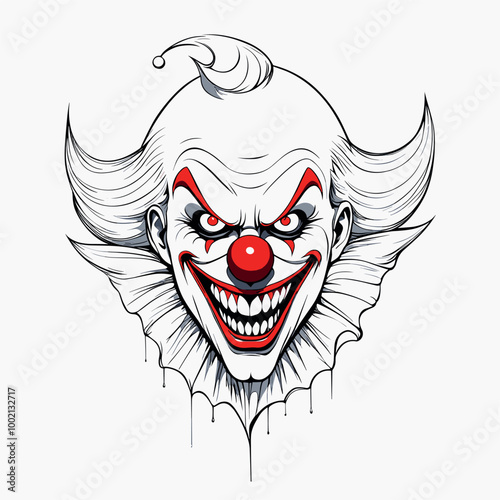 Creepy Evil Clown with Sinister Grin in Horror Art Style