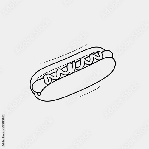 Minimalist Line Art of a Hot Dog with Toppings