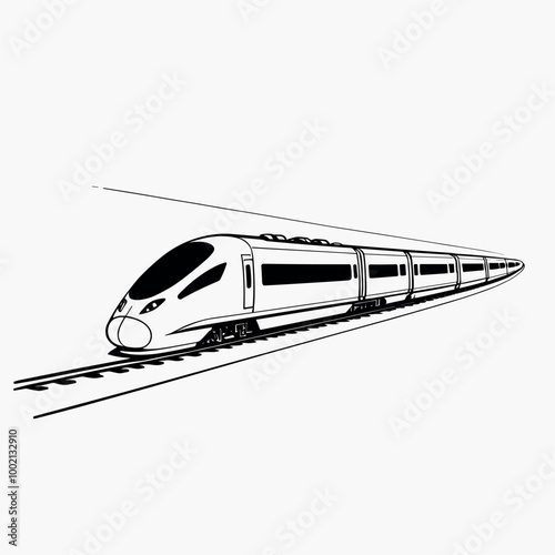 Minimalist Line Art of a High-Speed Train on Tracks