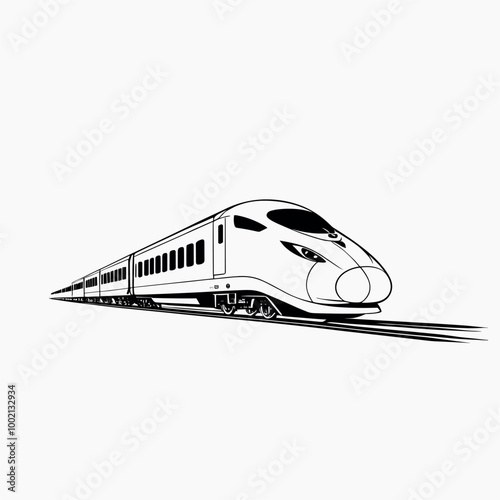 Minimalist Line Art of a High-Speed Train on Tracks