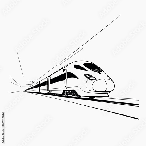 Minimalist Line Art of a High-Speed Train on Tracks