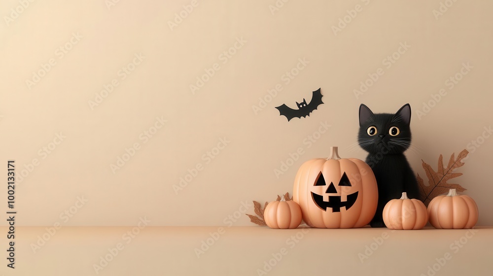Create an adorable 'Welcome Halloween' sign with a cute black cat sitting beside a smiling jack-o'-lantern, surrounded by playful pumpkins in a whimsical style Create an adorable 'Welcome Halloween' sign with a cute black cat sitting beside a smiling jack-o'-lantern, surrounded by playful pumpkins in a whimsical style