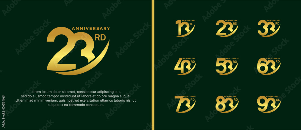 set of anniversary logo flat gold color on green background for celebration moment set of anniversary logo flat gold color on green background for celebration moment