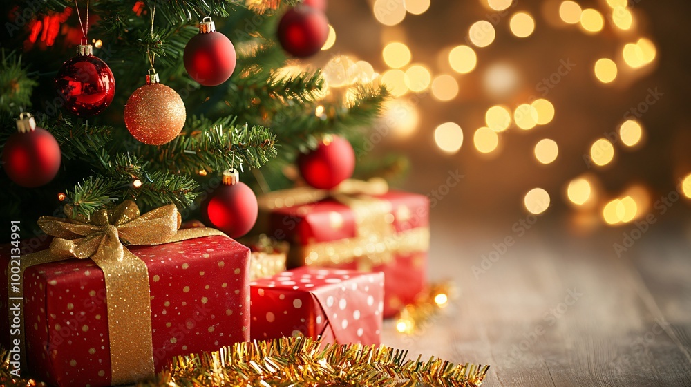 Christmas tree with presents and lights. Christmas tree with presents and lights.