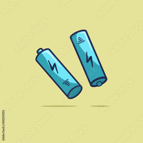 Vector illustration of isolated cylinder batteries in cartoon style.