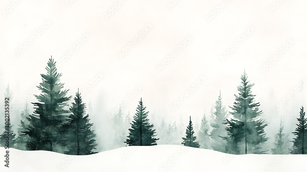 Naklejka premium Simple watercolor winter forest scene with soft colors