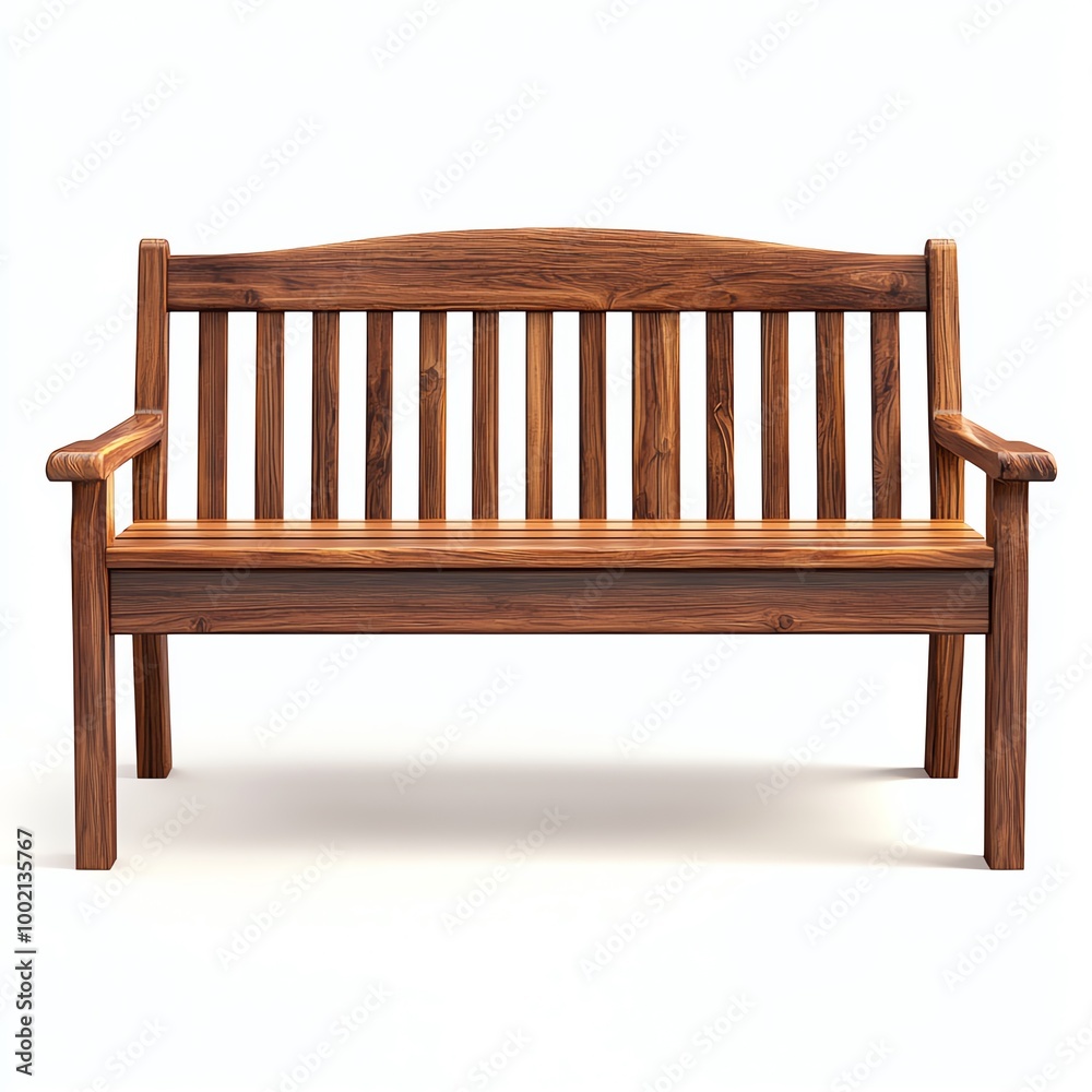 Elegant wooden bench with slatted design, perfect for outdoor or indoor settings. Elegant wooden bench with slatted design, perfect for outdoor or indoor settings.