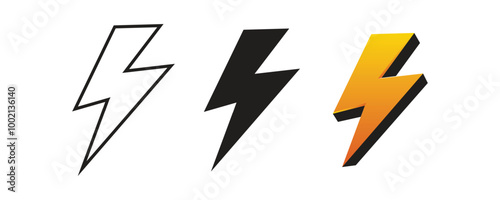 A vector icon bold yellow lightning bolt Lightning Bolt Energy Icon black and white icon