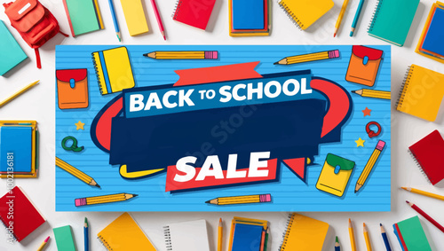 Back to school vector design. Back to school greeting text with backpack schoolbag, alarm clock, pencil and chalkboard educational elements.