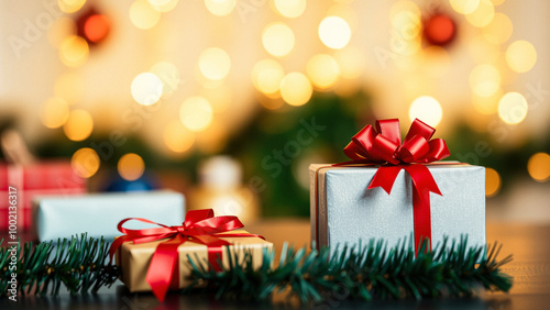 Christmas Presents with Blurred Lights Background