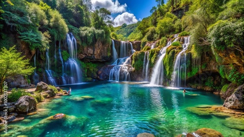Cascata do Tahiti Waterfall in Peneda Gres National Park Featuring Natural Swimming Pools in Portugal