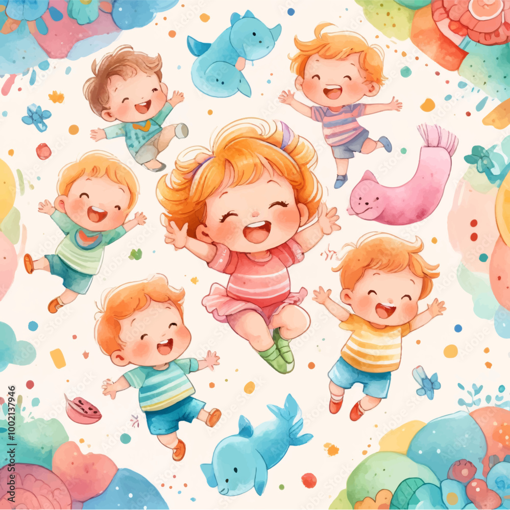 Cute children's fabric seamless pattern, flowers and leaf, stars, speech bubble, line. Hand drawn funny simple vector illustration. white background. Watercolor style for wallpaper, Cute children's fabric seamless pattern, flowers and leaf, stars, speech bubble, line. Hand drawn funny simple vector illustration. white background. Watercolor style for wallpaper,