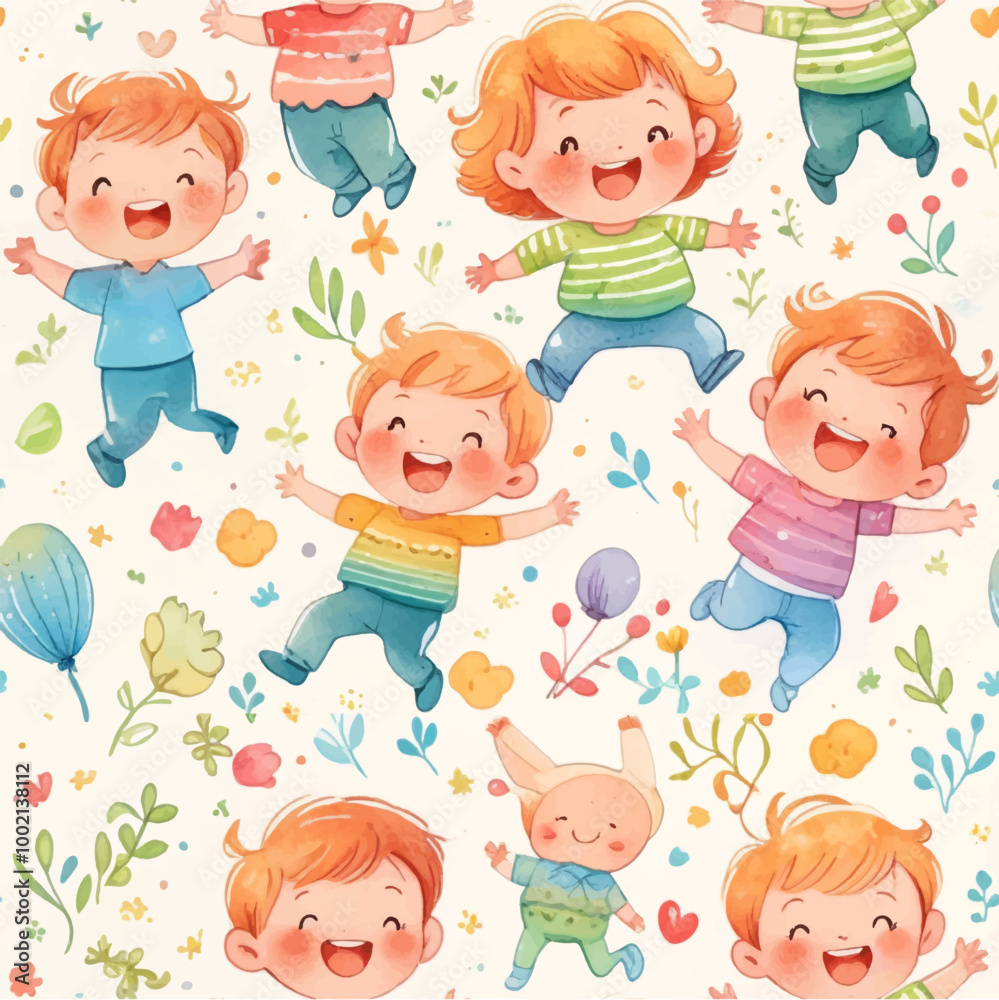 Cute children's fabric seamless pattern, flowers and leaf, stars, speech bubble, line. Hand drawn funny simple vector illustration. white background. Watercolor style for wallpaper, Cute children's fabric seamless pattern, flowers and leaf, stars, speech bubble, line. Hand drawn funny simple vector illustration. white background. Watercolor style for wallpaper,