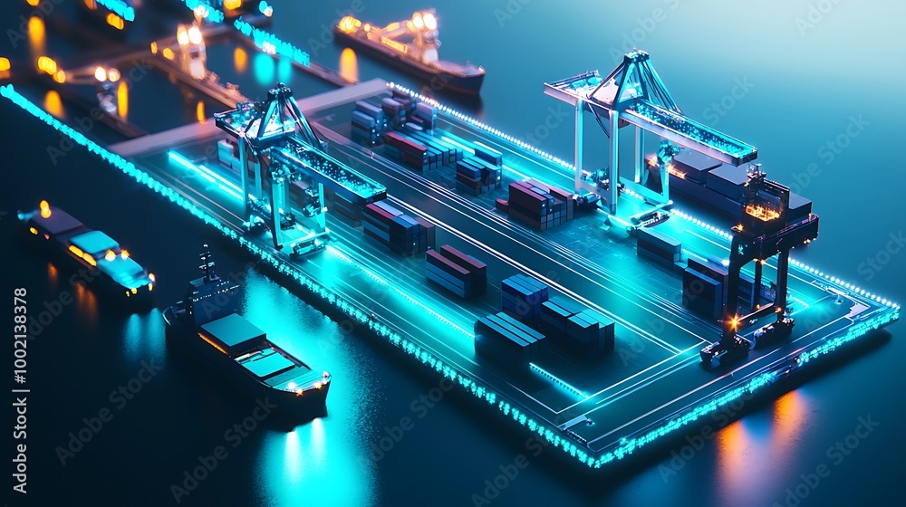 Futuristic Bioluminescent Cargo Shipping Dock