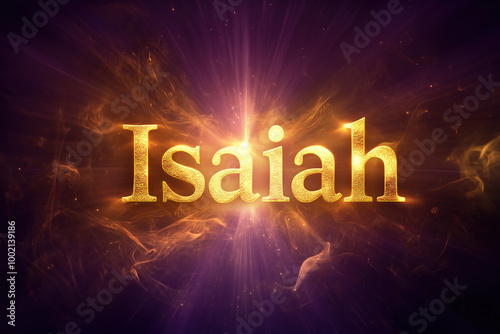 Glowing golden title of Isaiah illuminated with radiant light